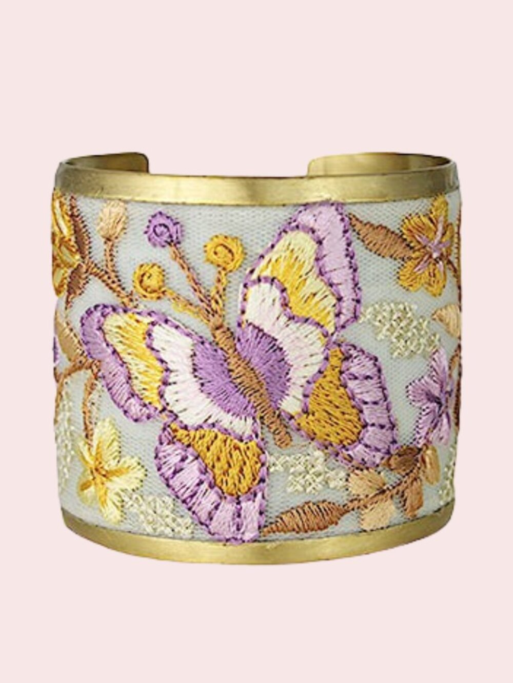 Lavender Wishes Butterfly Kisses Embroidered Cuff Bracelet